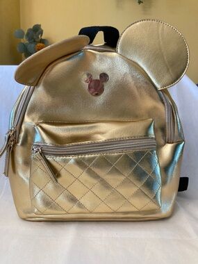 Disney Metallic Gold Minnie Ears Kids Backpack